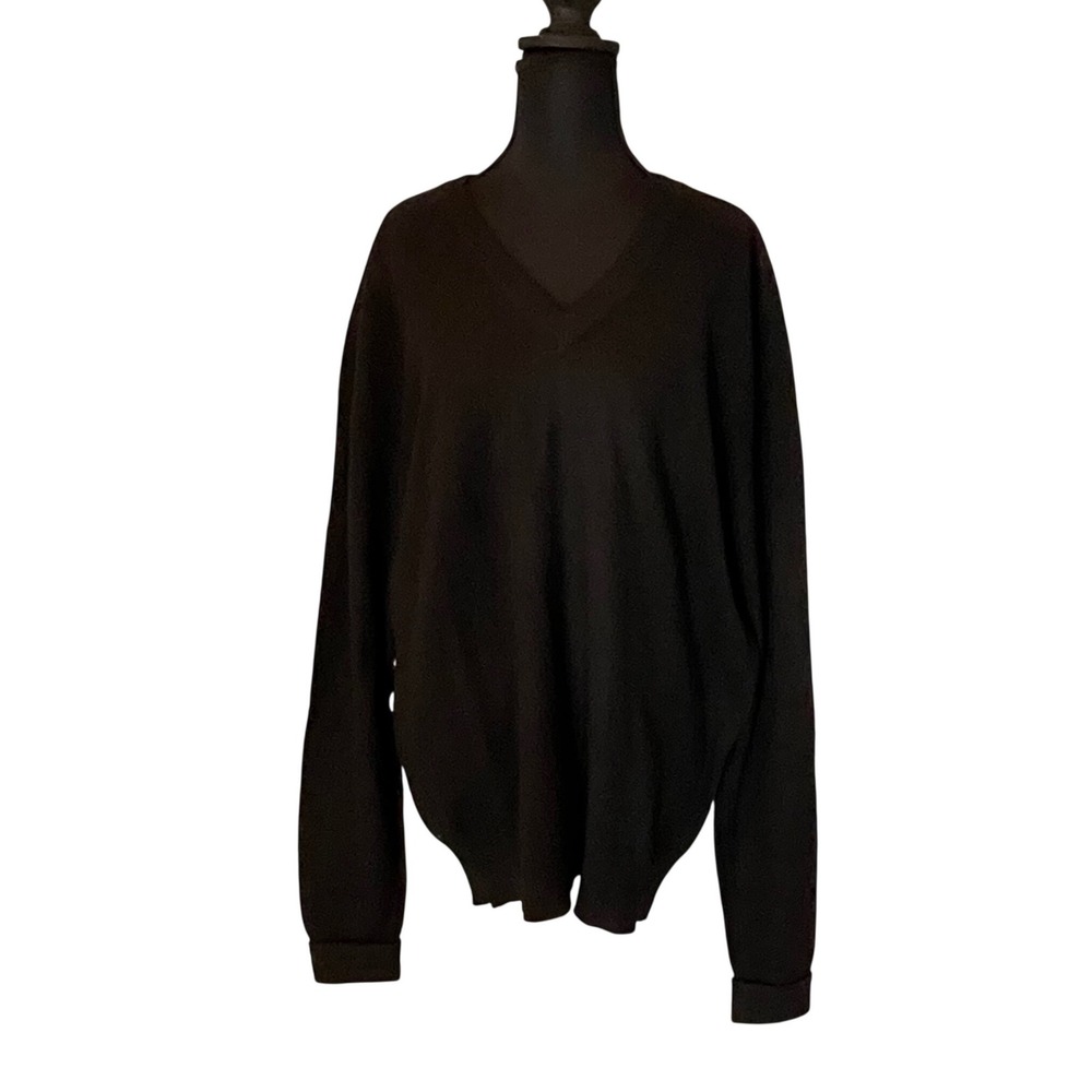 Clan Douglas 100 Cashmere V  Neck Sweater Made in Scotland Black Mens L Long